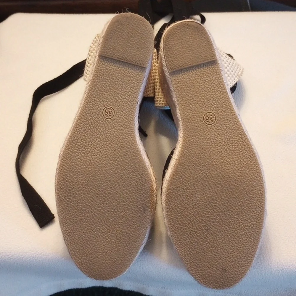 Black Ankle Wrap Wedge Shoes - Picture 4 of 5